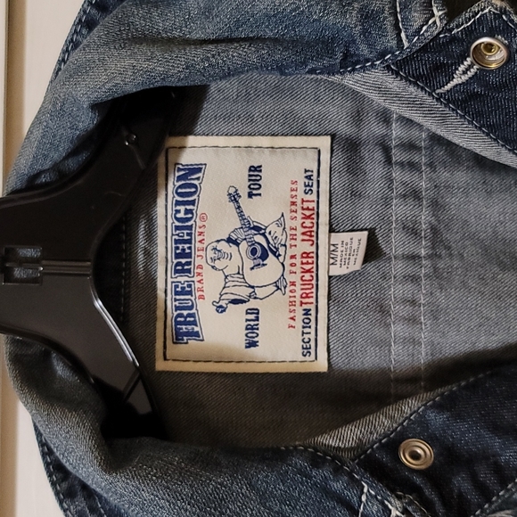 **SOLD***MEN'S TRUE RELIGION TRUCKER DENIM JEAN JACKET MED EUC - Picture 6 of 8